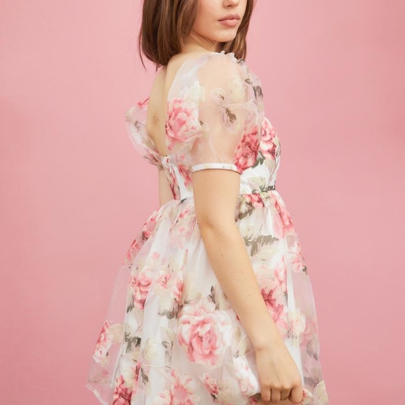 Rose Print Babydoll Dress - Picture 2 of 6